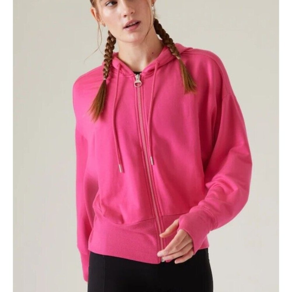 Athleta Bright Pink Zip Hoodie with Hood